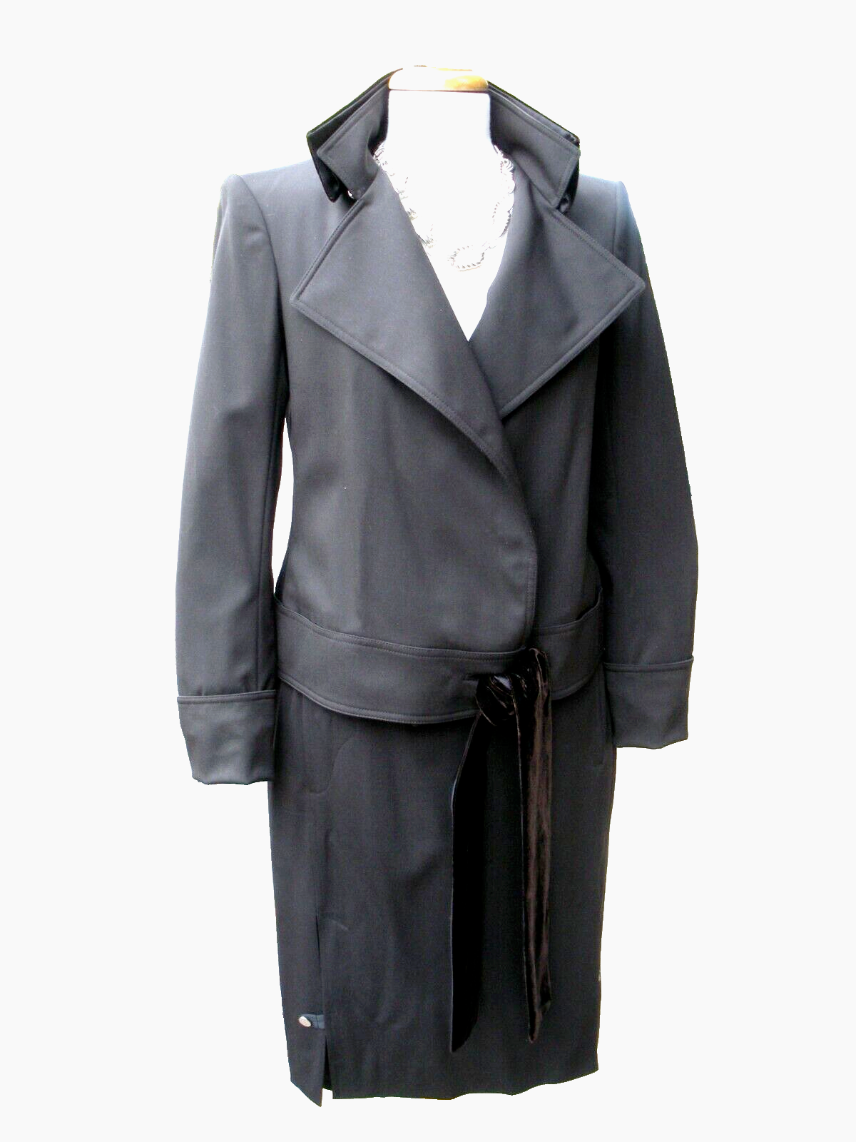 YSL $12K YVES SAINT LAURENT marrone lana gonna giacca tuta couture FR 42 US 12