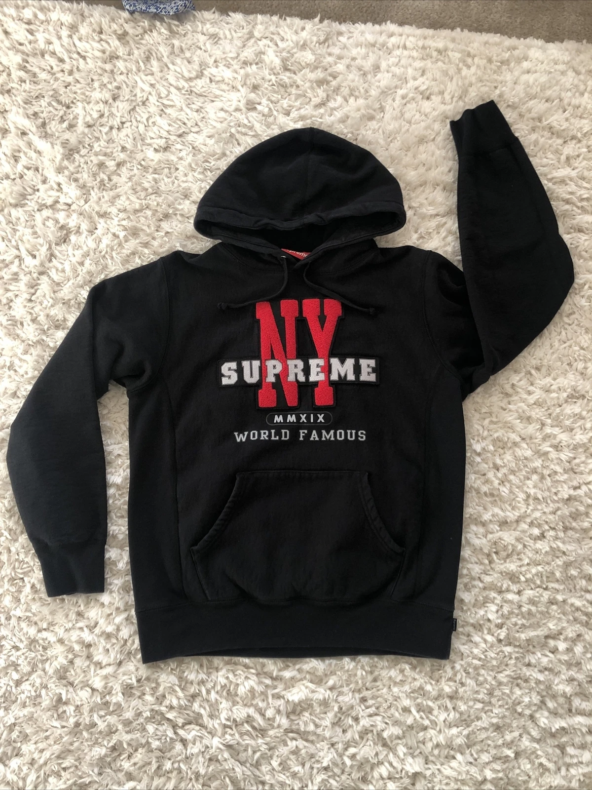 Sweat shirt à capuche à capuche SUPREME NY MMXIX 2019 noir coton rouge pour hommes