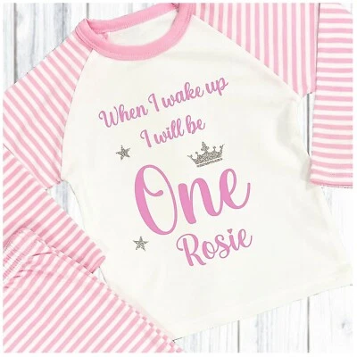Personalised Birthday Pyjamas Girl When I Wake Up I Will Be One 6 Months-8 Yrs