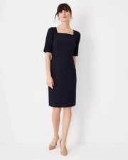 NWT $159 Ann Taylor The elbow sleeve square neck dress navy sz 6