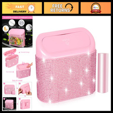 Pink Bling Car Trash Can with Lid 30 Bags - Mini Auto Garbage Bin for Women