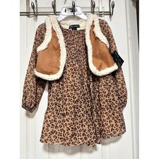 Girls First Girls' Leopard Print Dress Set Size 4 NWT