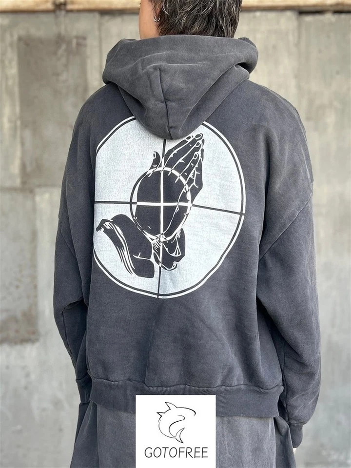 GOTOFREE 25SS HOMBRE MUJER SANTO NEGRO SUDADERA CON CAPUCHA DEPORTE JUMPER ABRIGO Foto 2 de 4