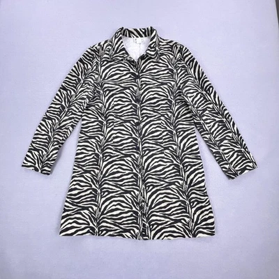 VTG Allison Taylor Coat Womens XL Black White Zebra Print Button Front Stretch - Image 1 of 4