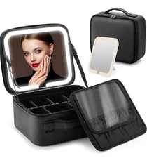 Makeup Bag with Led Mirror, Makeup Travel Bag, 3 Type Lights with Adjustable...