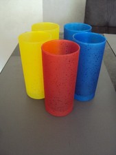 5er Set Hohe Trinkgläser*Longdrink Gläser*Wassergläser**rot*gelb*blau*70er Jahre