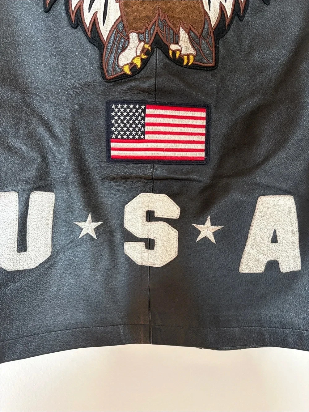 Vintage Interstate Leather Biker Vest Eagle American Flag Patch SZ Medium image 9