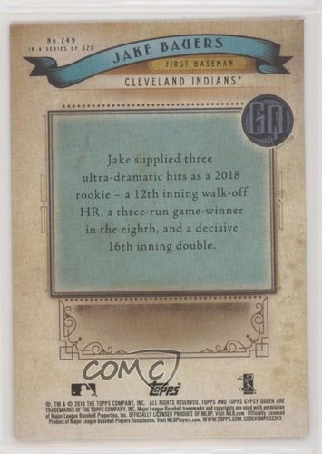 2019 Topps Gypsy Queen GQ Logo Swap Jake Bauers #249 Rookie RC - Zdjęcie 2 z 3