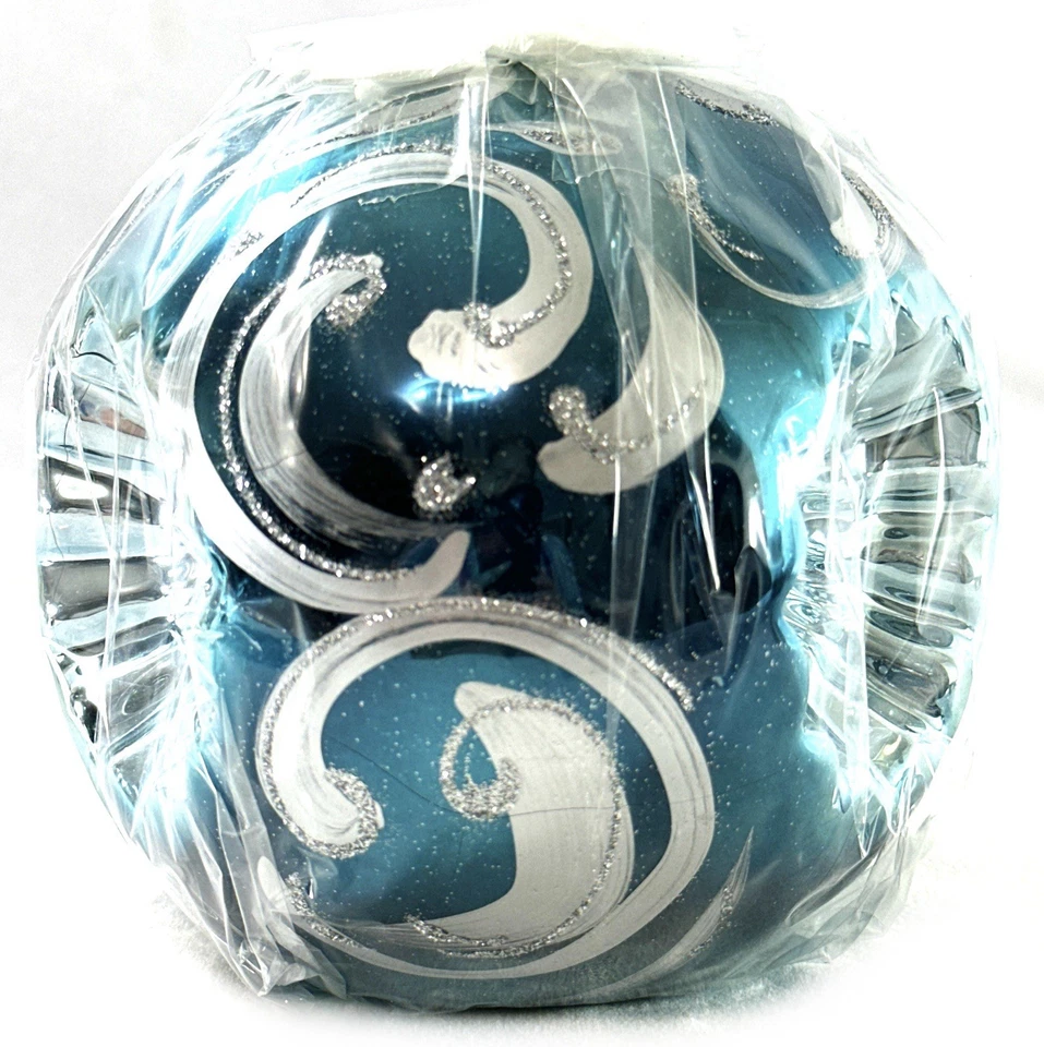 Cannele Firenze 蓝色银色玻璃蜡烛装饰风格 6 英寸球形波兰 — 第 4/4 张图片