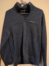 Eddie Bauer Men  s Radiator Fleece Snap Mock Pullover Dark Blue MEDIUM Excellent