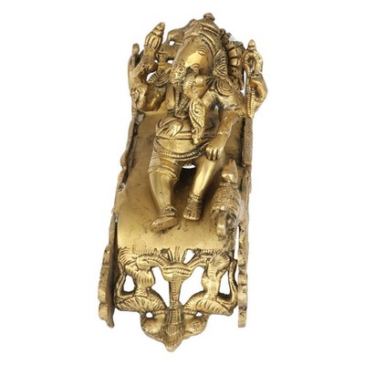Brass Hindu Gott Lord Ganesh Statue auf Designer Pfau Couch Figurine