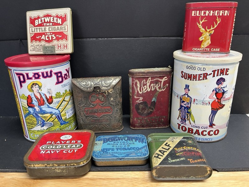 Vintage Tobacco Tins & Cases Lot - Buckhorn, Plow Boy, Velvet, Player’s