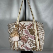 America & Beyond Beaded Sequin Embellished Canvas Tote Bag with Pom Pom Trim — listing 5