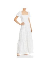 AQUA FORMAL Womens Ivory Lined Pouf Sleeve Maxi Evening Sheath Dress 6