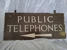 Public Telephone double sided antique Sign