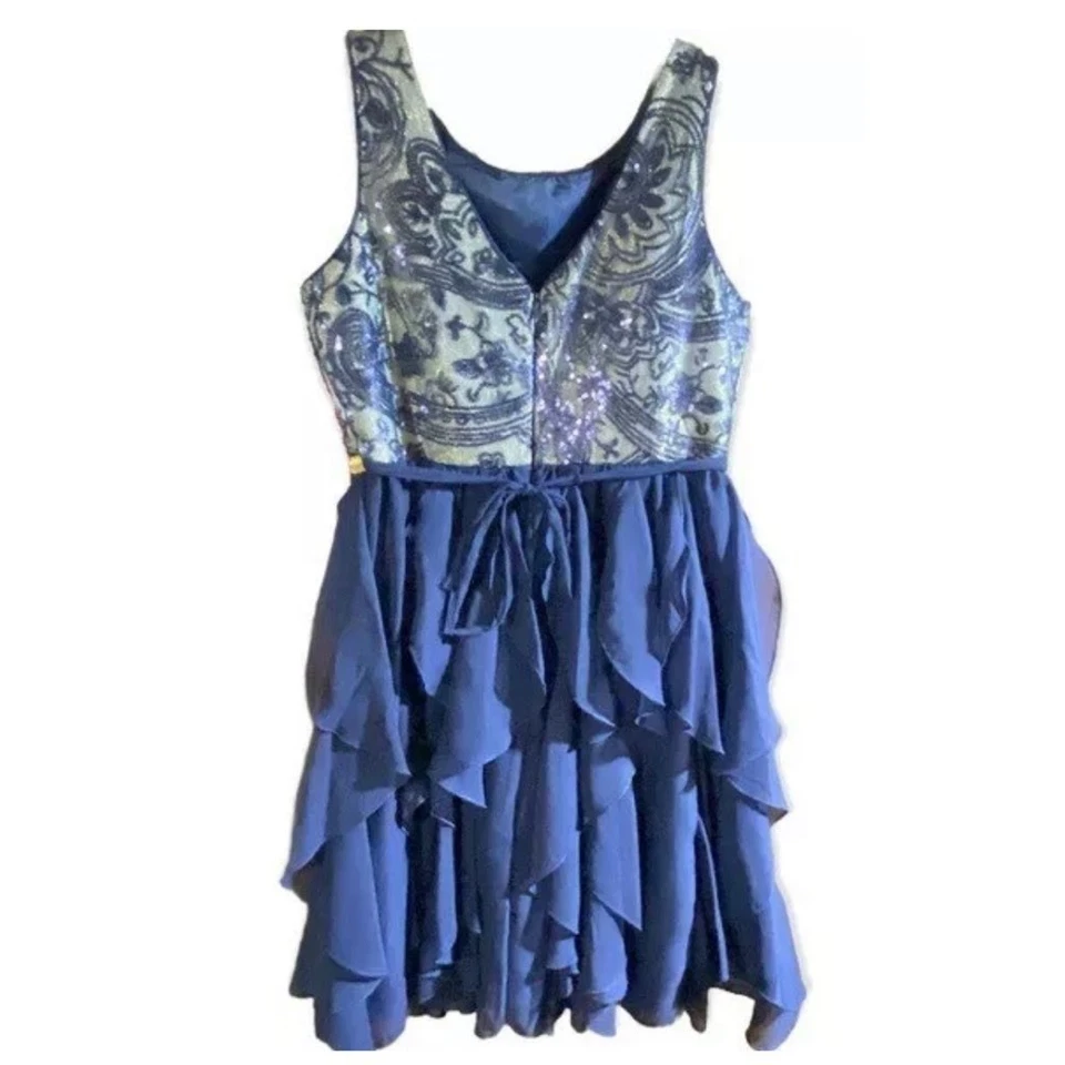 Vestido de festa Bloome De Jeune Fille meninas 14 azul marinho dourado lantejoulas corpete em camadas - Imagem 3 de 4