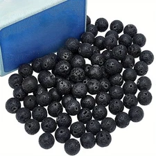 1box about 90~100pcs Natural Lava Rock Beads Strands Dyed Round Black 10~10.5mm