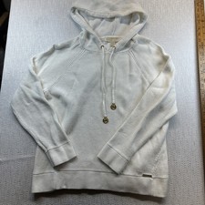 MICHAEL KORS Women s White Cotton Waffle Knit Pullover Hoodie Sweatshirt Sz L