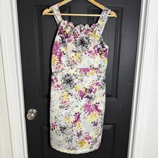 ANN TAYLOR LOFT Gray Floral Sheath Silky Dress Sleeveless Office Party Women's 4