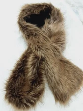 Faux Fur Collar Scarf 47x6 Brown Animal Print