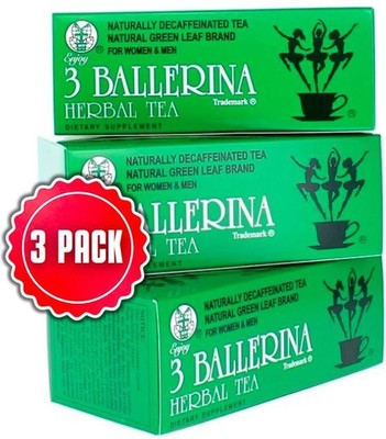3 Ballerina Herbal Green Tea Dietary Supplement Decaffeinated 18 bags - 3 PACK