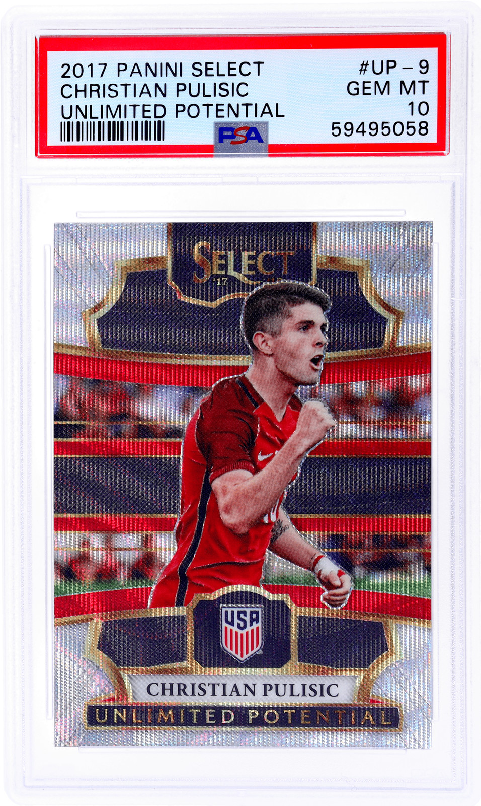 2017 Panini Select Christian Pulisic Unlimited Potential Prizm #9 PSA 10
