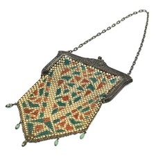 Antique Art Deco Enamel Mesh Purse Pointed Drop Fringe Bag Unmarked 1920s