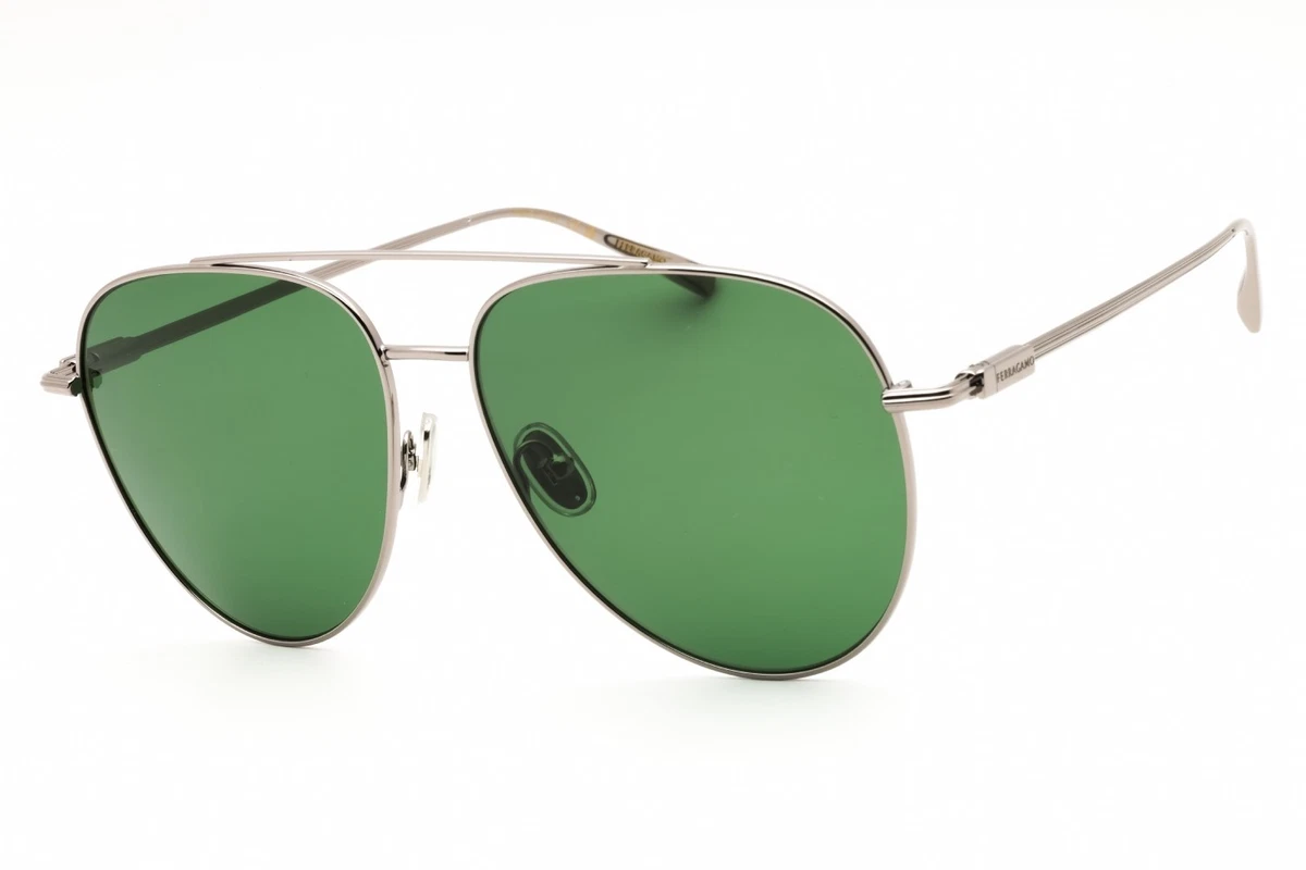 Salvatore Ferragamo Vintage Green Oval Frame  Sunglasses, Made in Italy Ferragamo // Khaki Green SF1078S Oval Sunglasses – VSP  main image 3