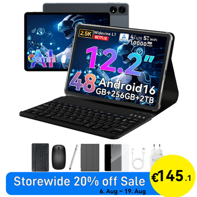TABWEE T60 Android 16 Tablet 12'' 2.5K 48GB+256GB Octa-Core 10000mAh Dual 4G SIM