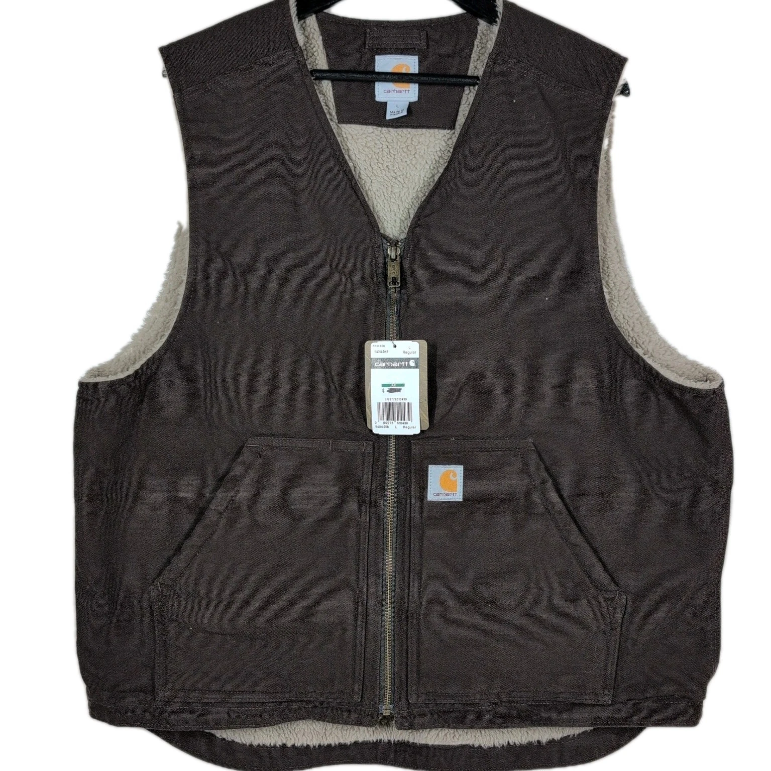 NWT Carhartt Men's Mock Neck Canvas Vest Sherpa Lining Dark Brown Size Large