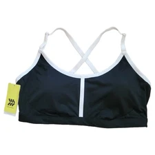 NWT All In Motion Women's Light Support Black/White Cross Back Sports Bra XXL
