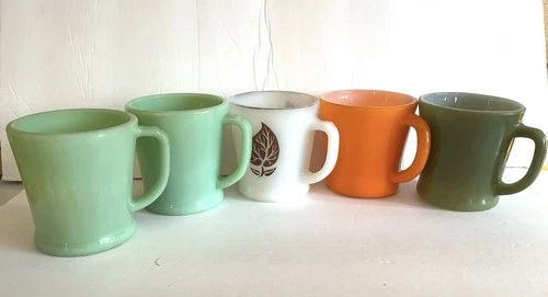 Lot of 5 VTG Fire King Milk Glass D Handle Coffee Mugs Made USA Various Read