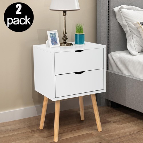 Set of 2 White Nightstand Bedside Table Sofa End Tables with 2 Drawer Storage