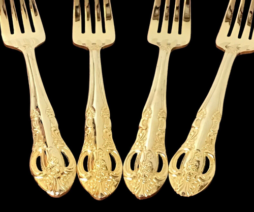 Hanford Forge H.F. LTD Dinner Forks Flatware Gold Plated Stainless Set of 4 - Picture 4 of 11