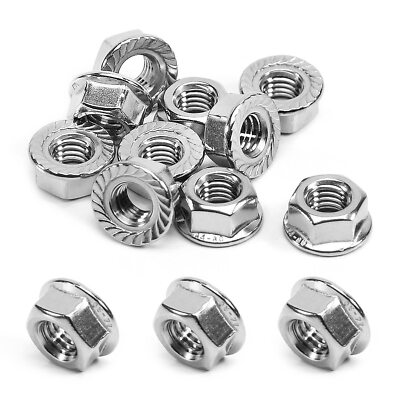 10PCS M8-1.25mm Serrated Flange Hex Lock Nuts 316 Stainless Steel Serrated Me...