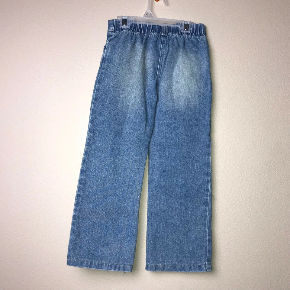 复古 Little Mass 蓝色牛仔裤 Cottage Core 磨损装饰装饰 4 码 — 第 4/4 张图片