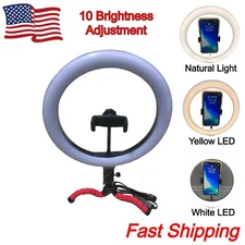 10" LED Ring Light w/ Flexible Leg Tripod, Phone Holder, Dimmable Light 3 Modes 