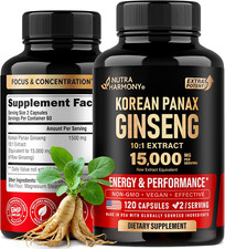 Panax Ginseng 15,000 Mg - Red Korean Ginseng Supplement for Men - Extra Strength