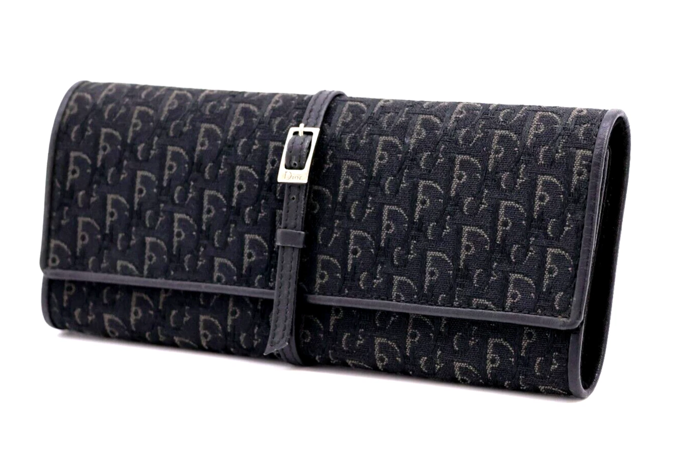 Christian Dior pochette à bijoux triple porte sac à main trotteur toile noir authentique