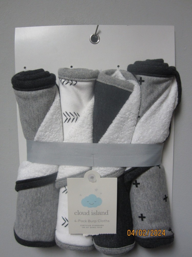 Cloud Island 4-Pack Burp Cloths Black/White