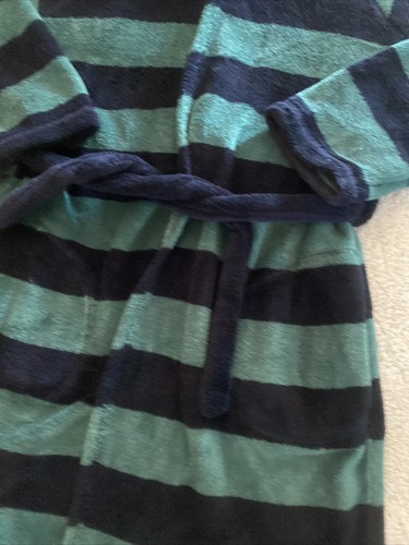 Gap Kids Boys Green Navy Blue Striped Fleece Hooded Bath Sleep Robe Tie 12 - Picture 4 of 9