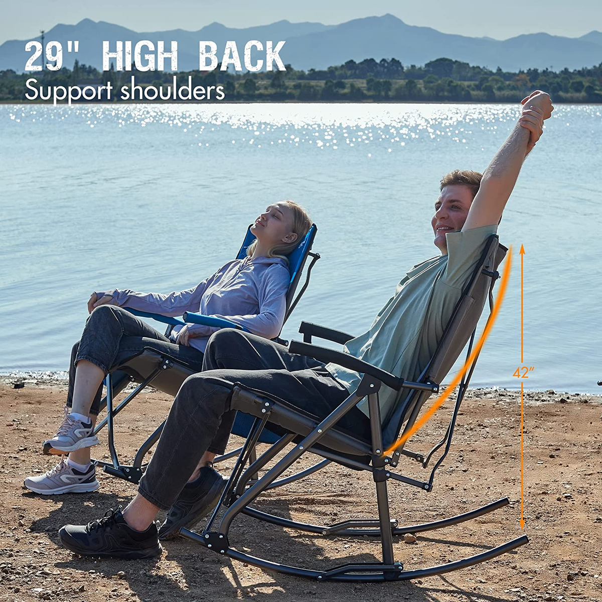 Oversized Folding Rocking Camping Chair Portable Outdoor Rocker