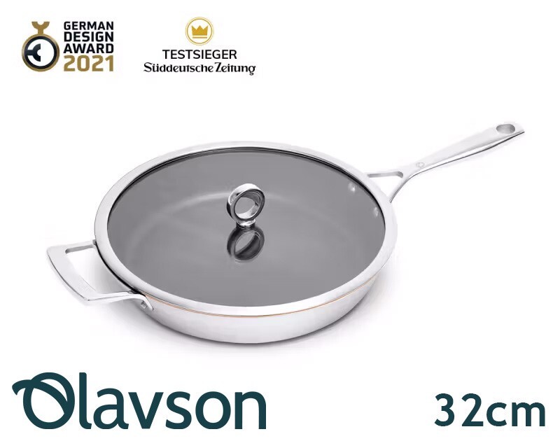 Olavson beschichtete Kupferkern Pfanne 32cm mit Deckel Top Zustand!