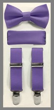 Lavender Lilac NEW Boy's Clip Suspender Bow tie  Pocket Square 3 pieces set