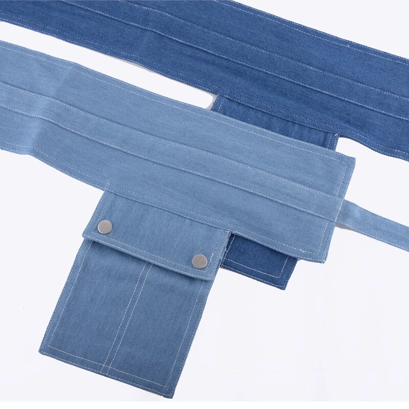 Damen Denim Korsett Taille Gürtel mit Tasche Krawatte Bund Breit Punk Retro Deko - Bild 3 von 4