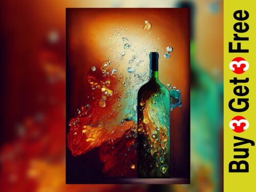 Abstract wine bottle, oil painting, print of original artwork. home decor - Picture 1 of 9