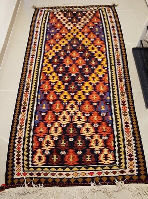 Carpet Handwoven Natural Wool Persia Iran Kilim Gelim Kilim , 212x104 cm