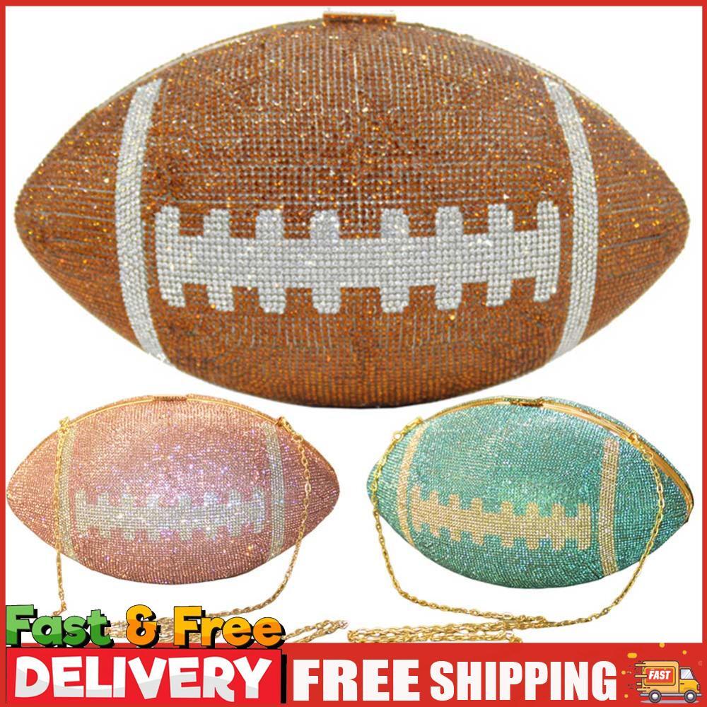Football Shape Clutch Bag Large Capacity Shiny Diamond Purse for
