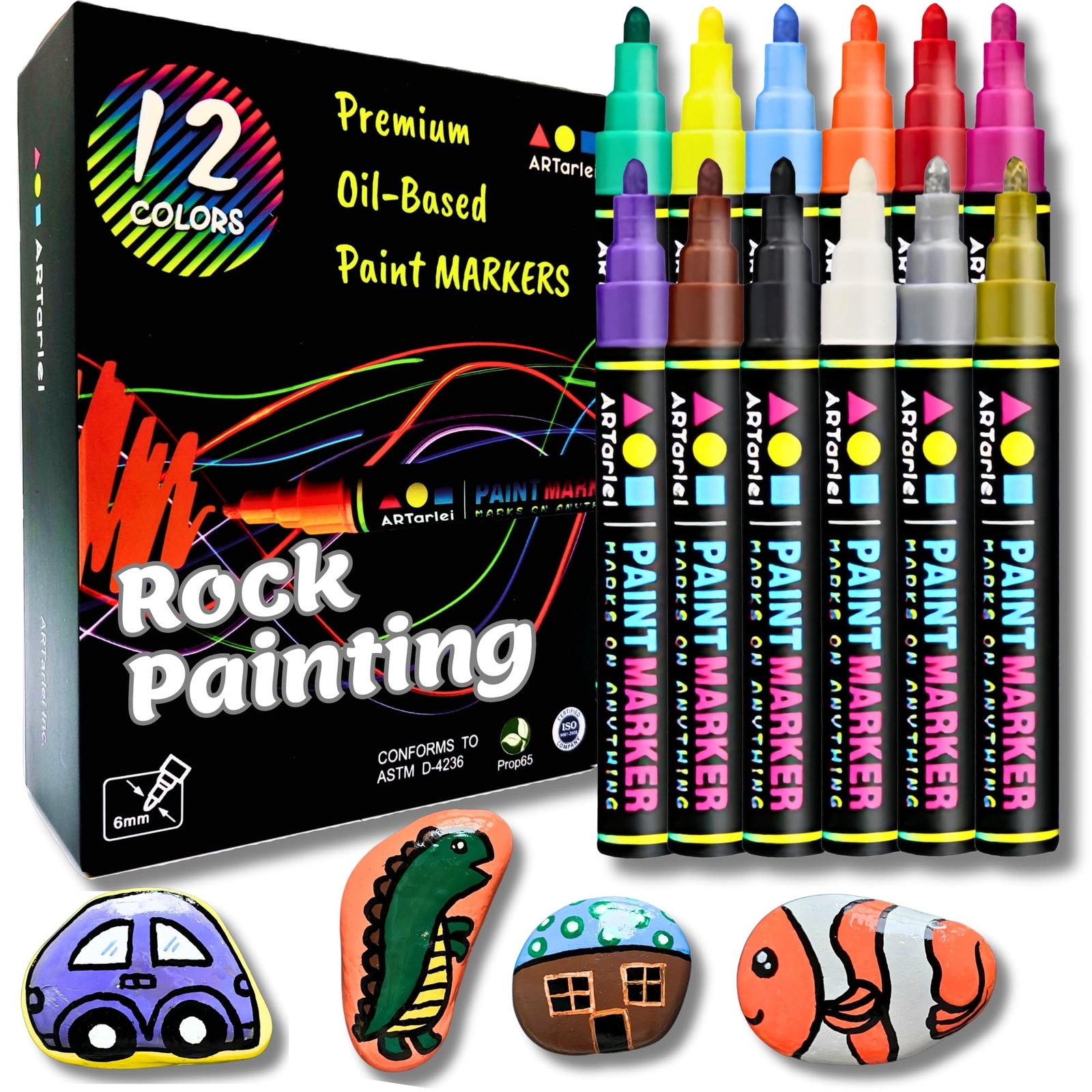 ARTarlei Rock Painting Perfection Markers Pens: 12 Vibrant Colors - Permanent...
