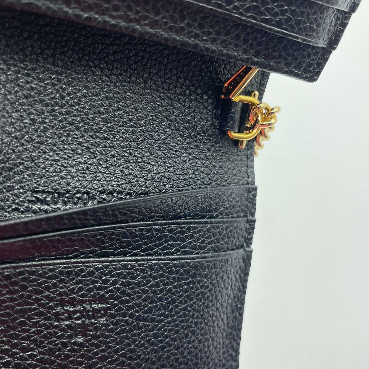 New Gucci Zumi Black Leather Gold Chain Bi-Fold Mini Wallet